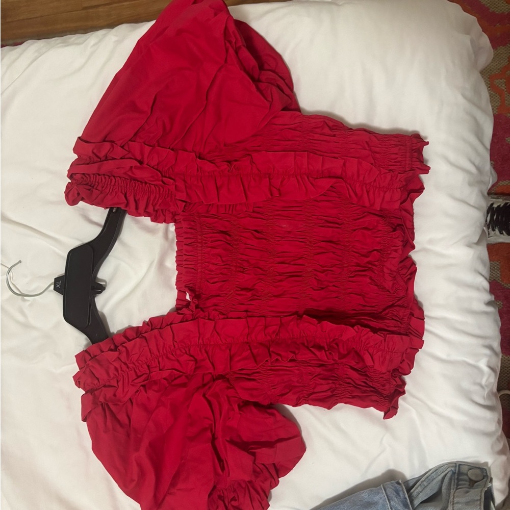 Red Ruffled Women's Top - Picture 3 of 3
